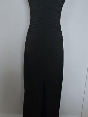 Classic Black Ruched Maxi Dress - Timeless Evening Style
